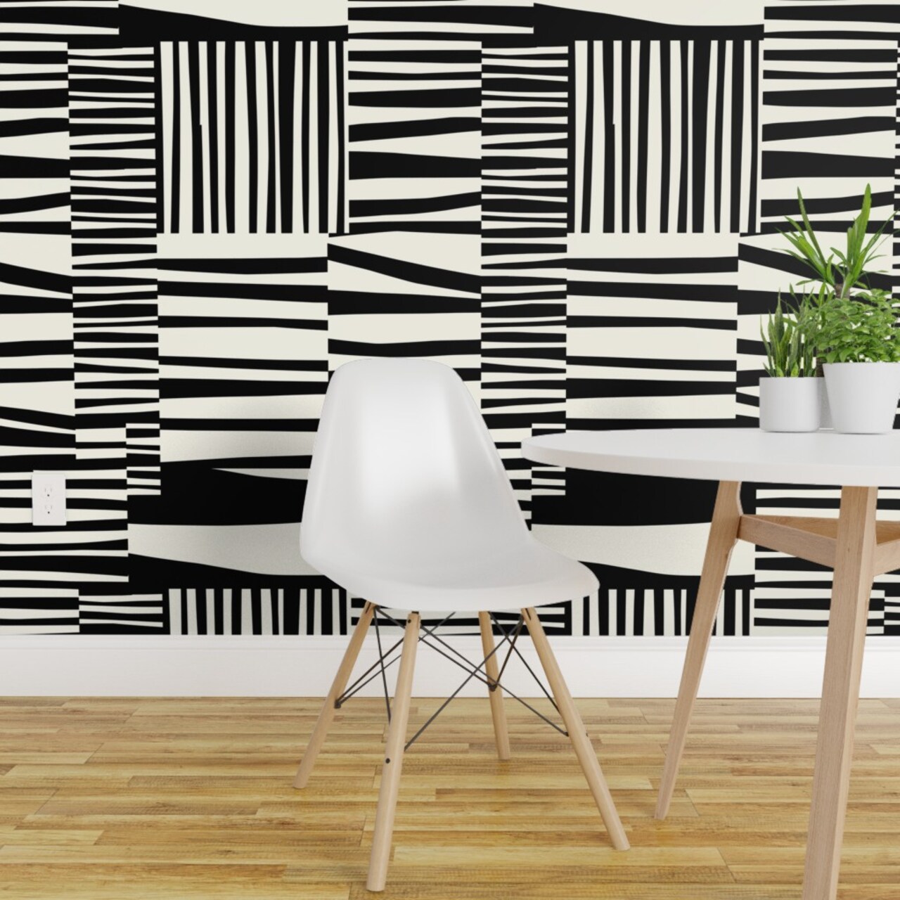 Peel & Stick Wallpaper 2FT Wide Monochrome Stripe Bold 60S Black And White Pop Art Large Print Custom Removable Wallpaper by Spoonflower